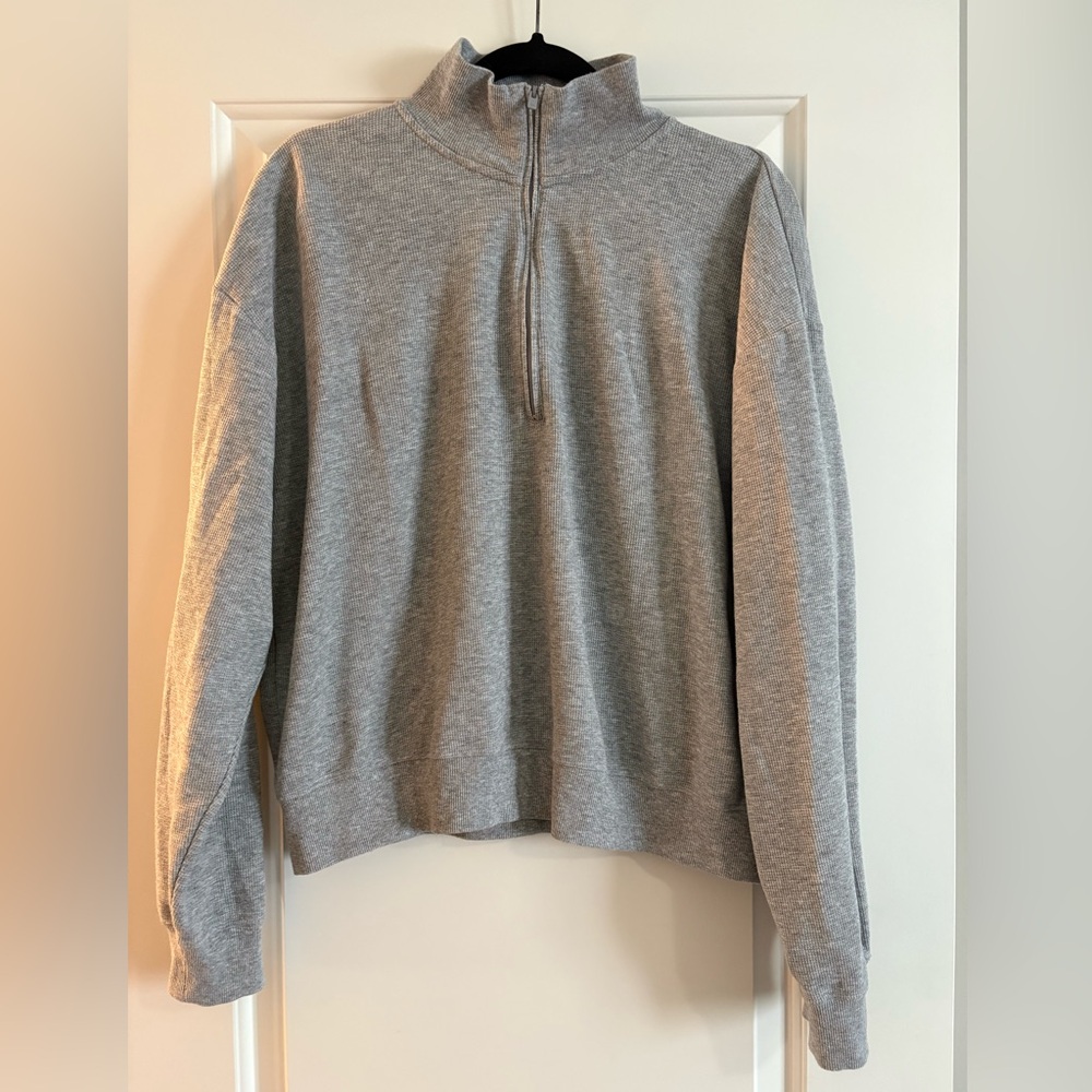 Aritzia Sunday Best Baby Waffle 1/4 Zip Sweater Grey Womens XL